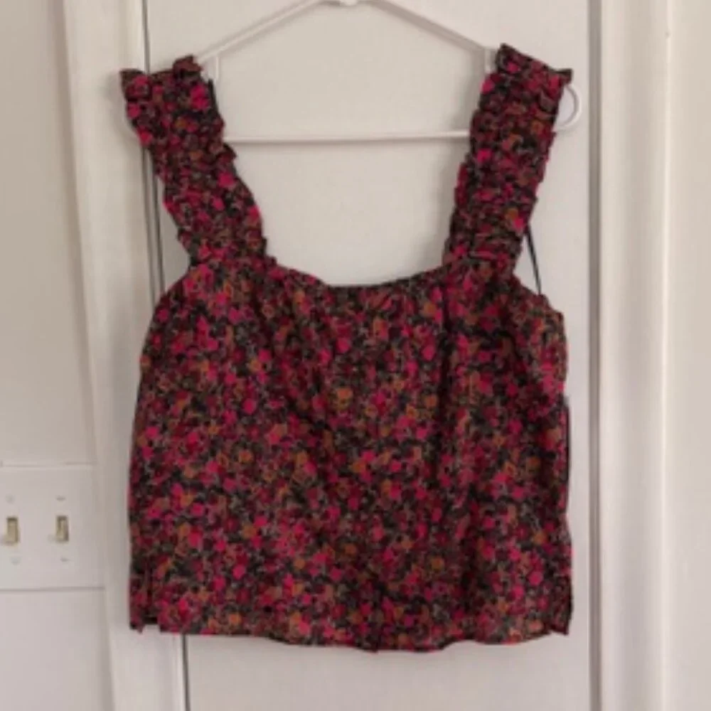 Treasure & Bond Nordstrom Floral Button Front Blouse Large NWT Ruched Straps - Picture 1 of 10